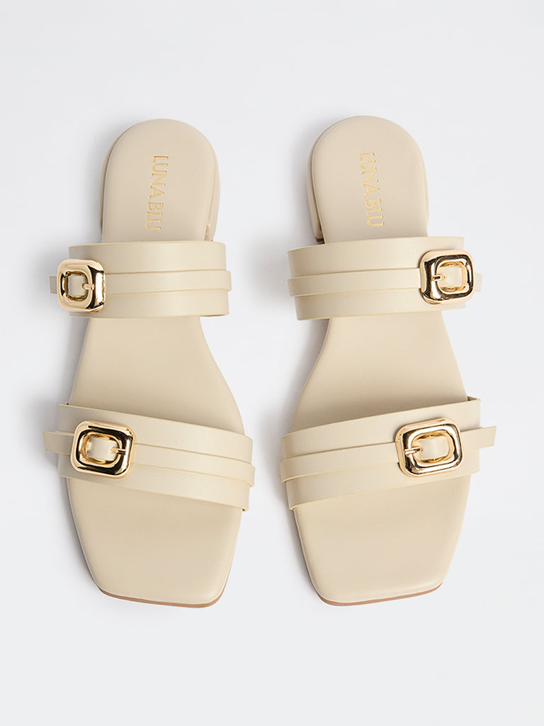 LUNA BLU Ivory Buckle Detailed Slides