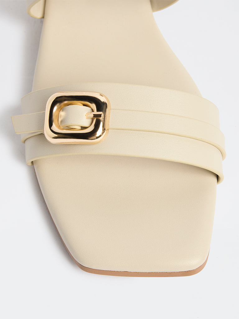 LUNA BLU Ivory Buckle Detailed Slides