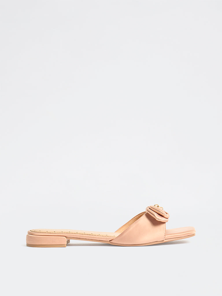 LUNA BLU Blush Pink Bow-Detailed Slides