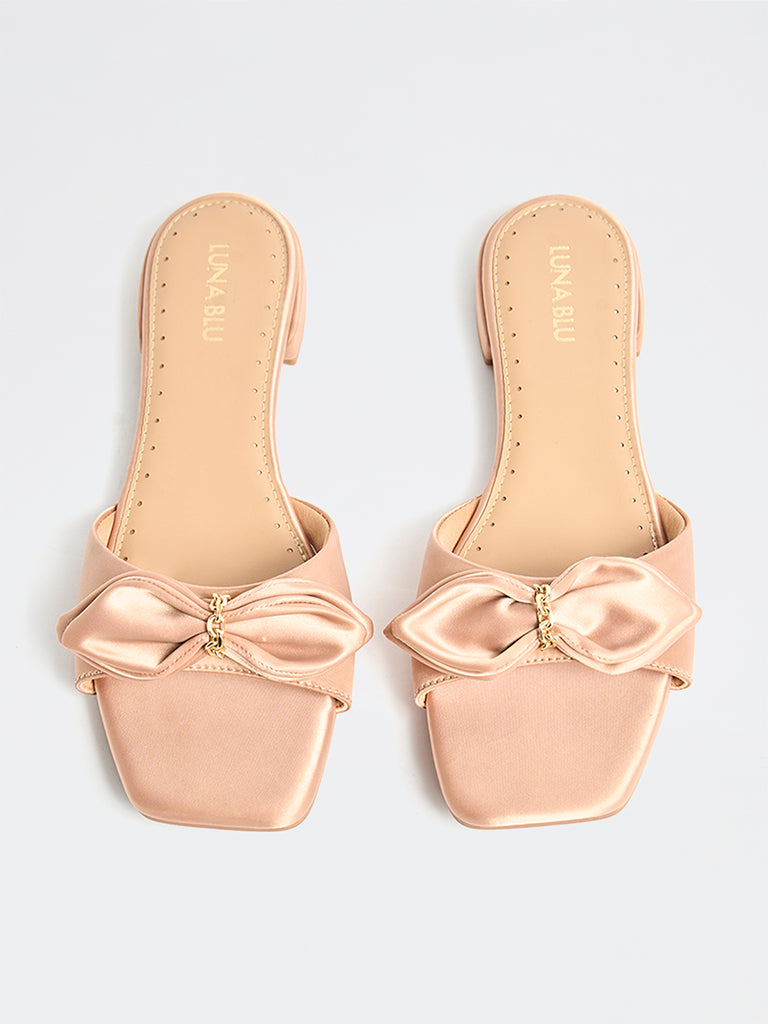LUNA BLU Blush Pink Bow-Detailed Slides