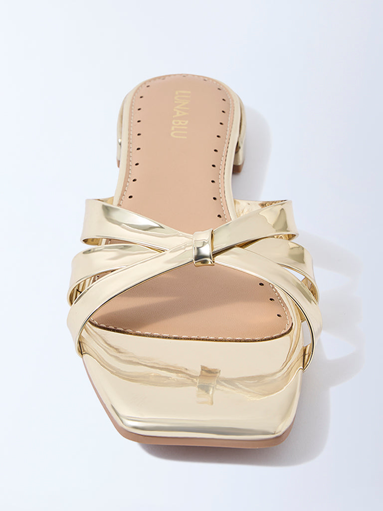 LUNA BLU Gold Multi-Strap Slides