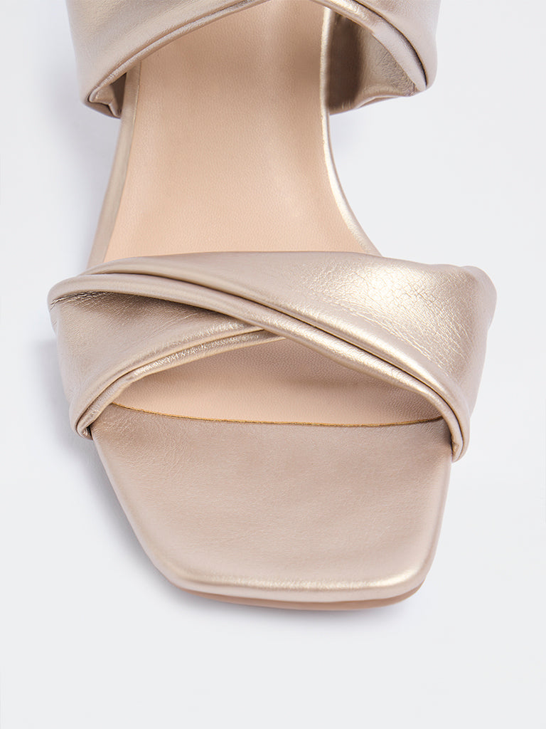 LUNA BLU Rose Gold Ruched Block-Heel Sandals