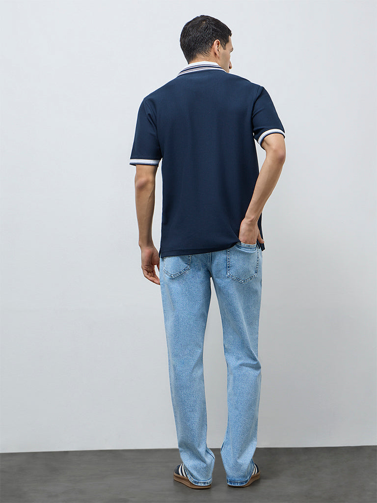 WES Casuals Blue Faded Relaxed-Fit Mid-Rise Jeans