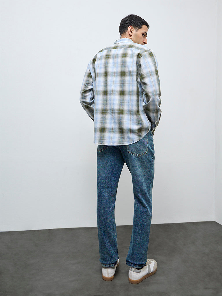 WES Casuals Blue Faded Relaxed-Fit Mid-Rise Jeans