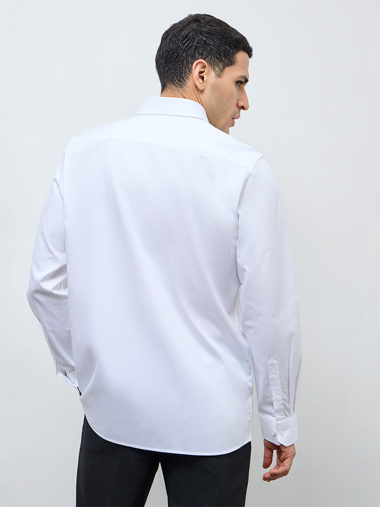 WES Formals White Solid Slim-Fit Cotton Shirt