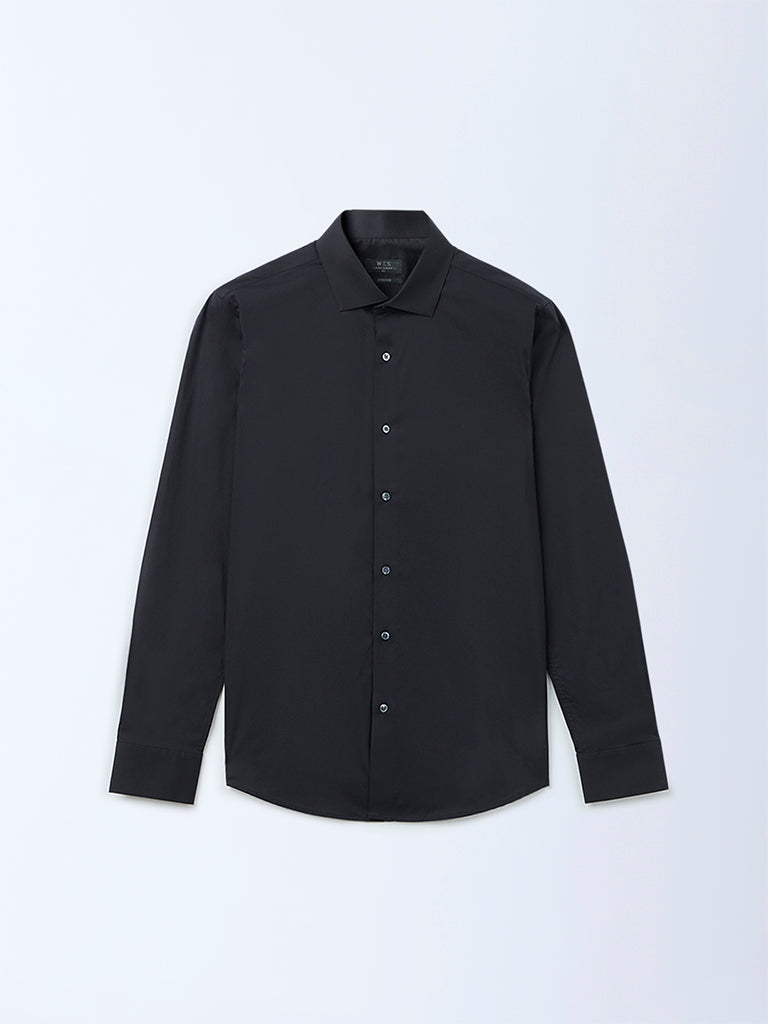 WES Formals Black Solid Ultra Slim-Fit Cotton Shirt