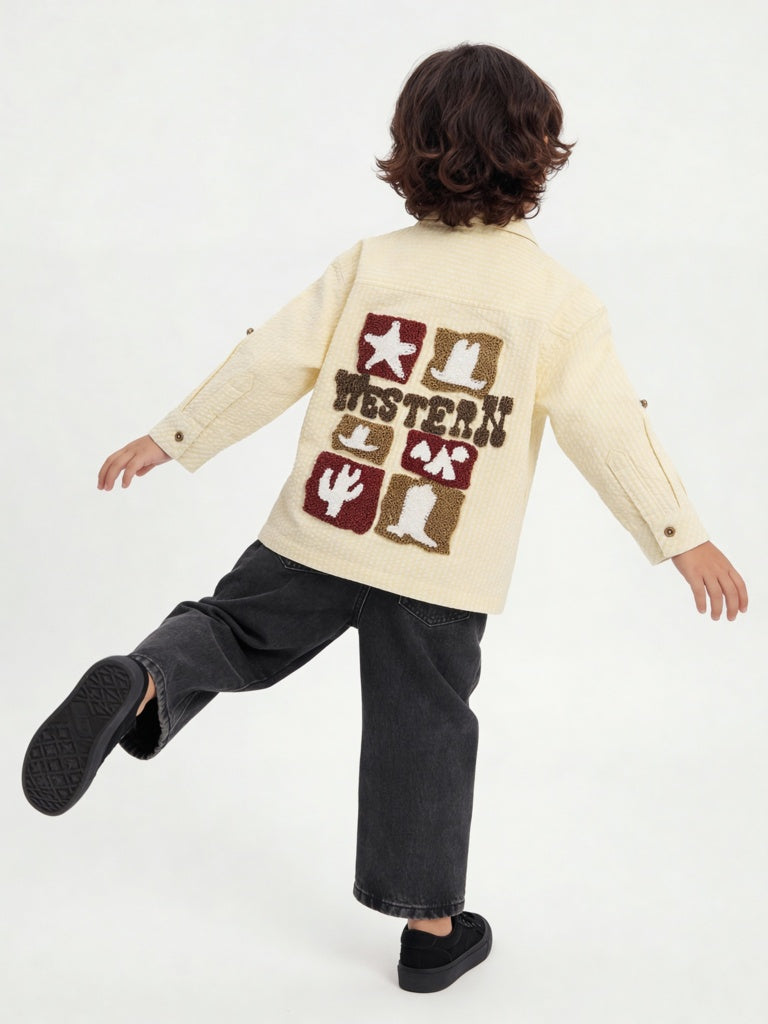 HOP Kids Boys Charcoal Embroidered Mid-Rise Jeans