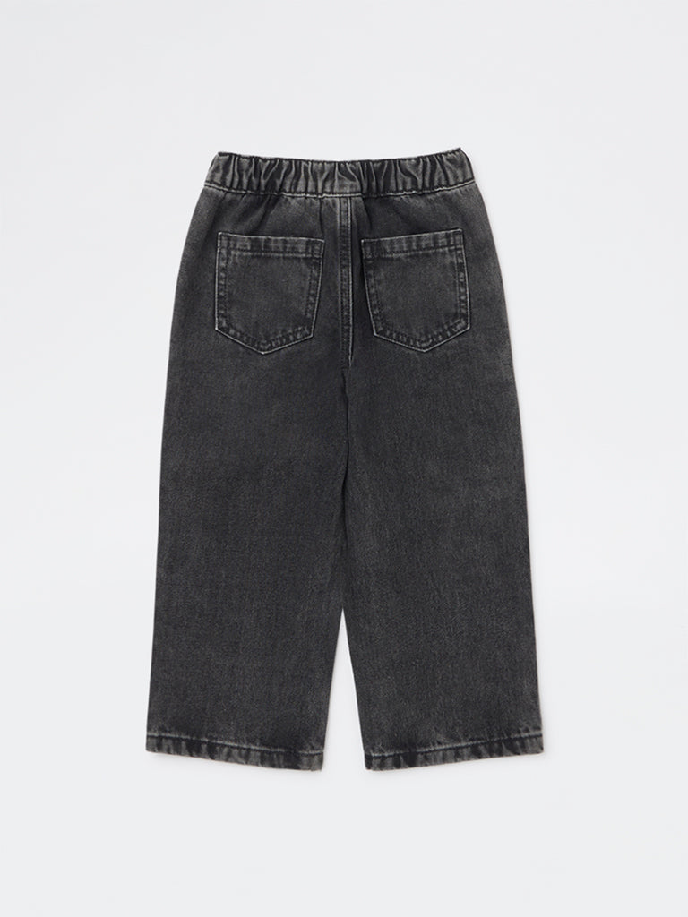 HOP Kids Boys Charcoal Embroidered Mid-Rise Jeans