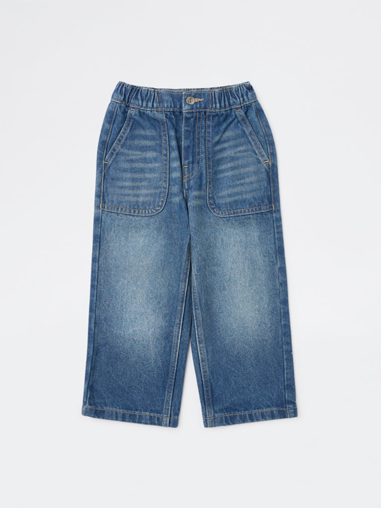 HOP Kids Boys Blue Washed Mid-Rise Jeans