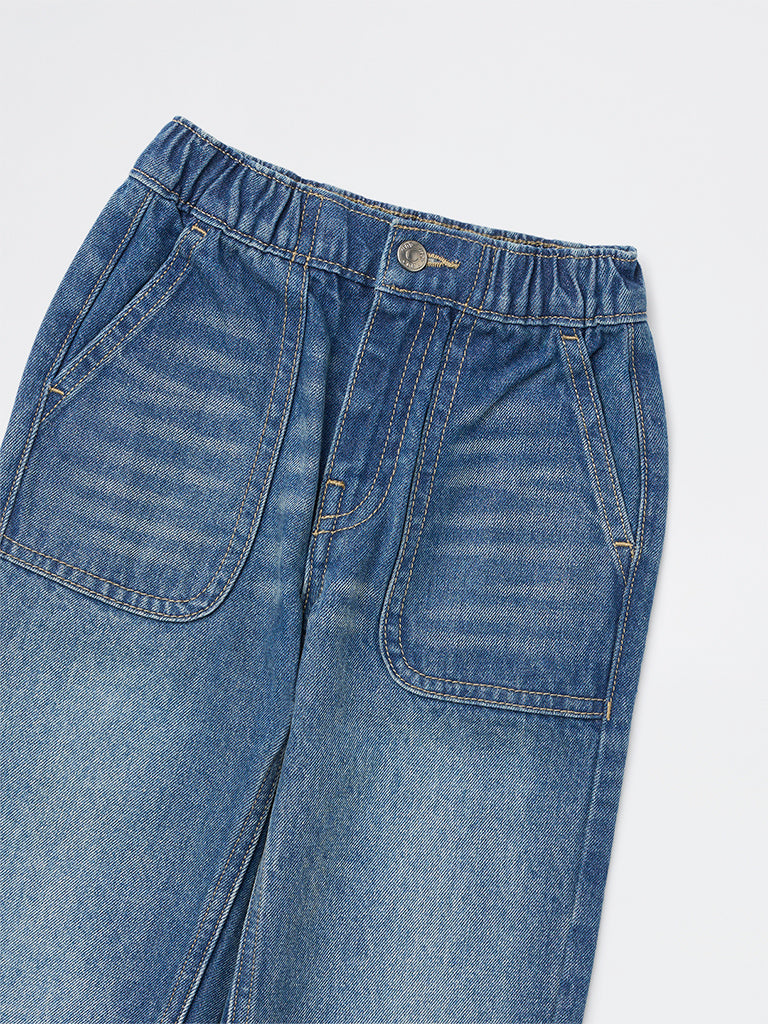 HOP Kids Boys Blue Washed Mid-Rise Jeans