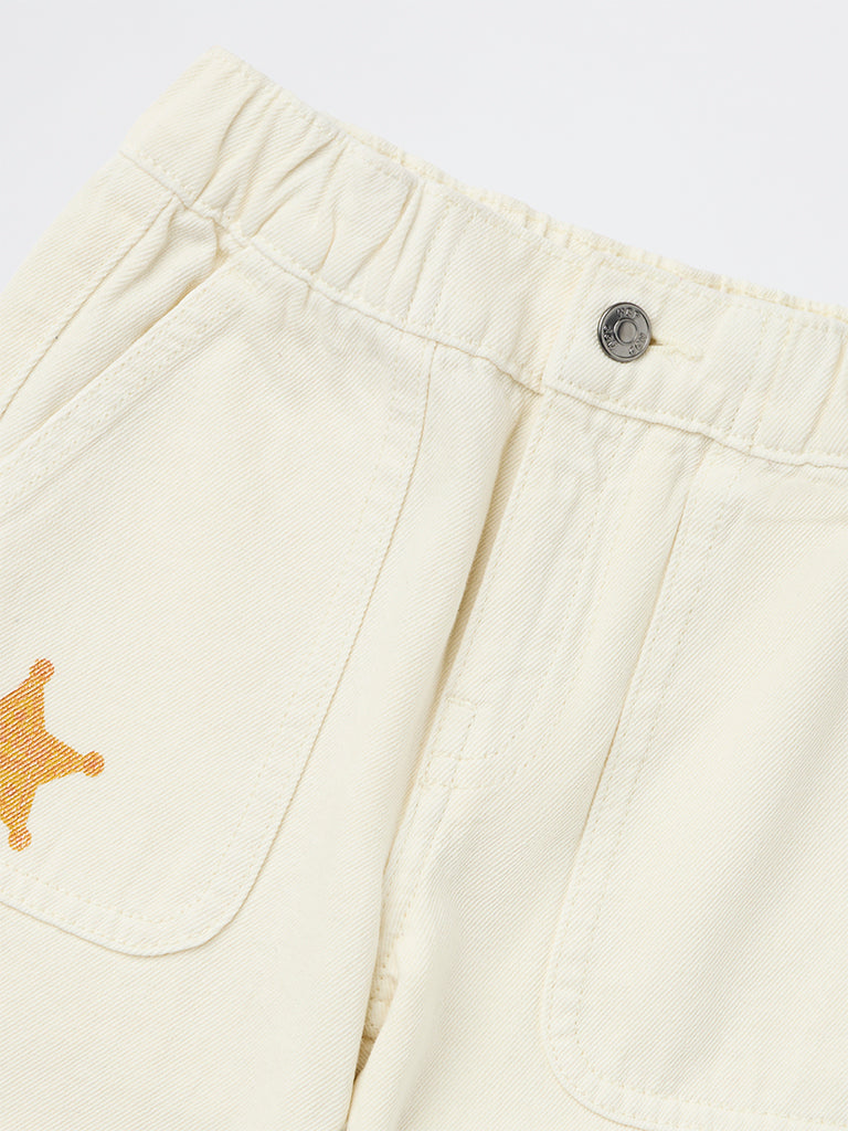 HOP Kids Boys Boys Off-White Printed Mid-Rise Jeans