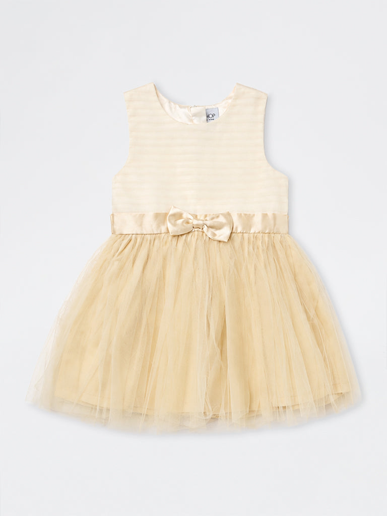 HOP Kids Girls Beige Bow-Detail Fit and Flare Dress