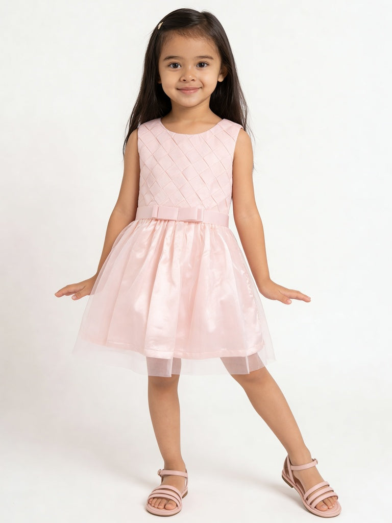 HOP Kids Girls Pink Mesh Detailed Fit And Flare Dress
