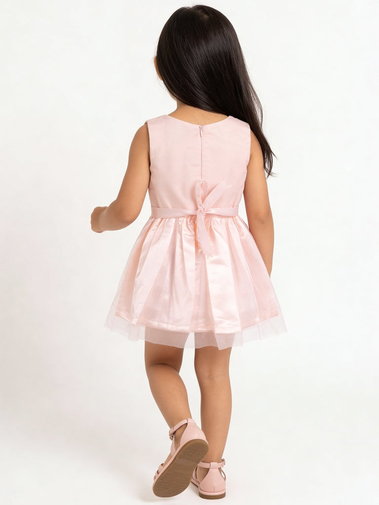 HOP Kids Girls Pink Mesh Detailed Fit And Flare Dress