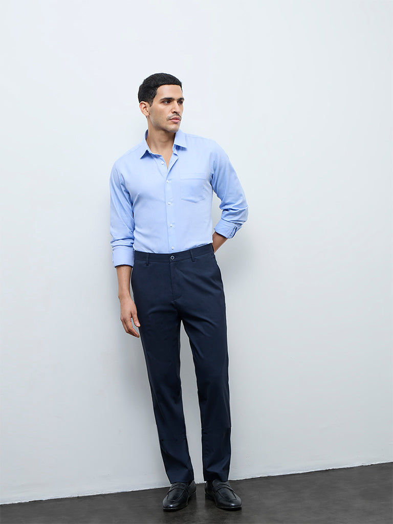 WES Formals Navy Relaxed-Fit Mid-Rise Trousers