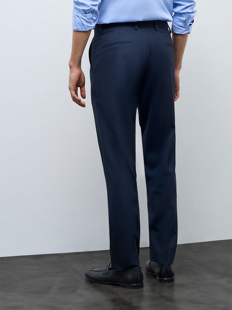 WES Formals Navy Relaxed-Fit Mid-Rise Trousers