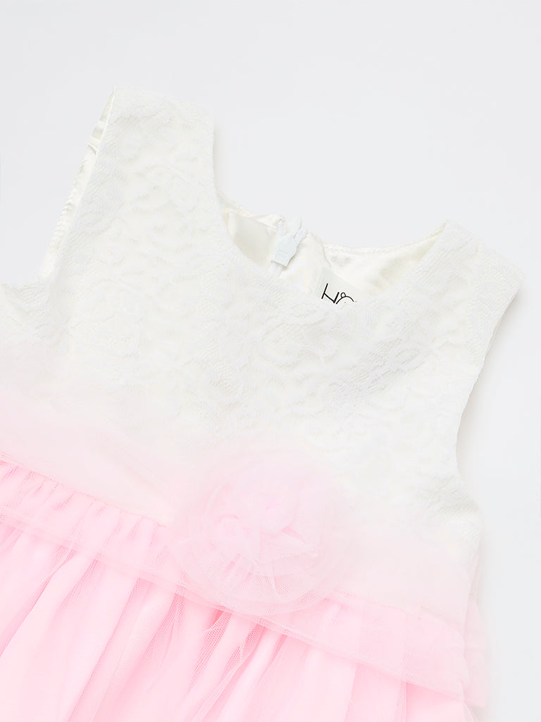 HOP Baby Girls Pink Embroidered A-Line Dress