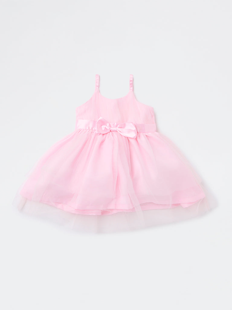 HOP Baby Girls Pink Bow-Detailed Party Dress
