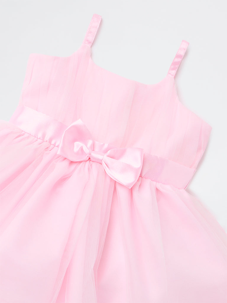 HOP Baby Girls Pink Bow-Detailed Party Dress