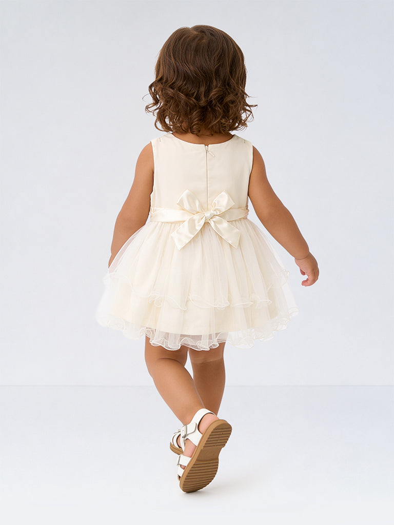 HOP Baby Girls Off-White Sheer Overlay Fit-and-Flare Dress
