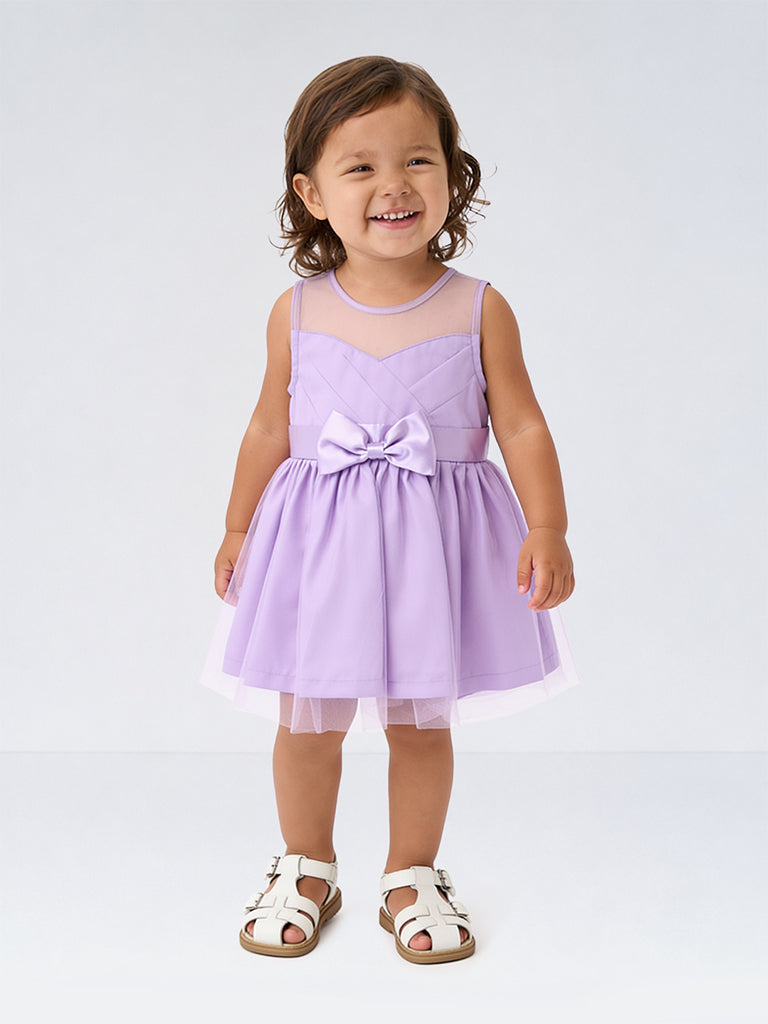 HOP Baby Girls Purple Bow-Detail A-Line Dress