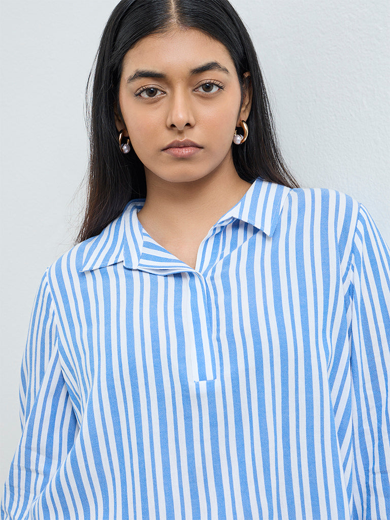 Gia Blue Striped Cotton Blouse