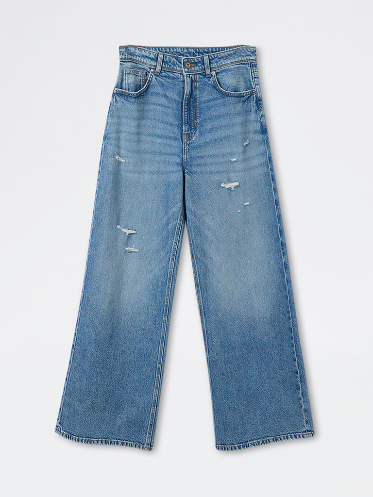Nuon Blue Distressed High-Rise Denim Jeans