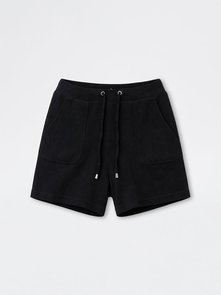 Wunderlove Black Ribbed-Textured High-Rise Shorts