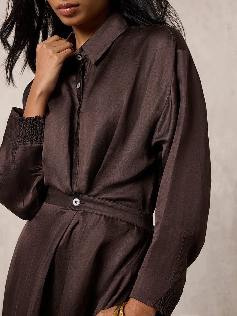 Solid Brown Shirt Dress
