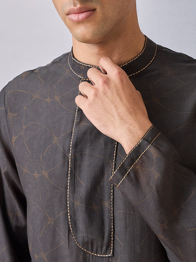 Printed Brown Short Kurta