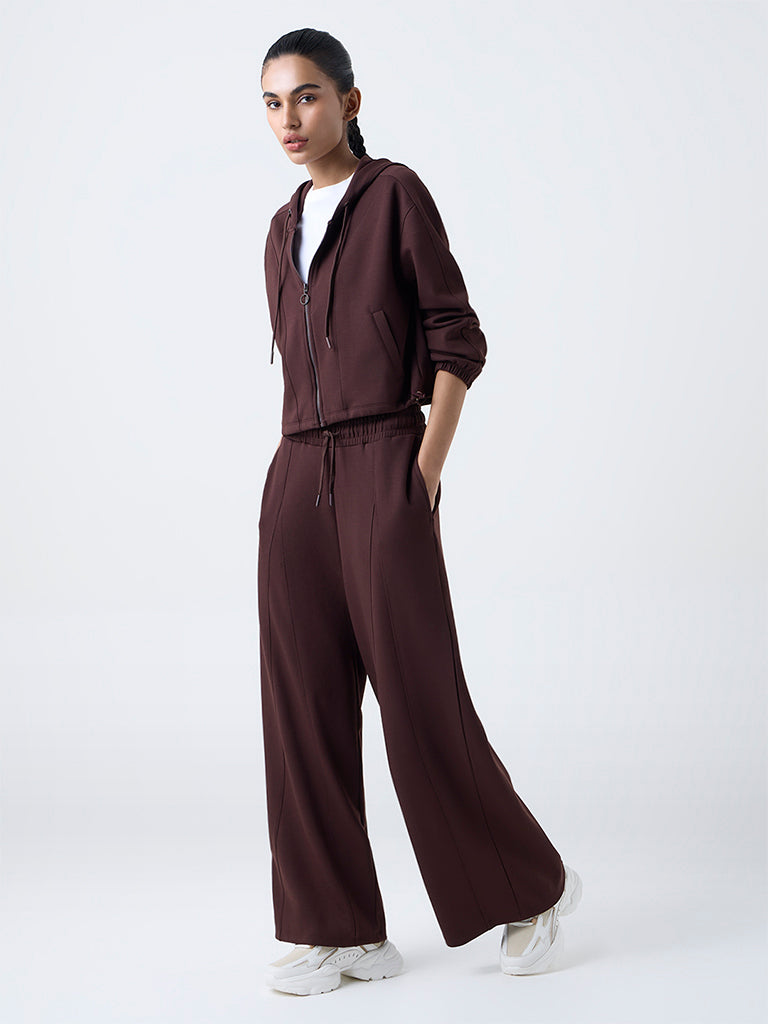 Studiofit Dark Brown Solid Hooded Jacket