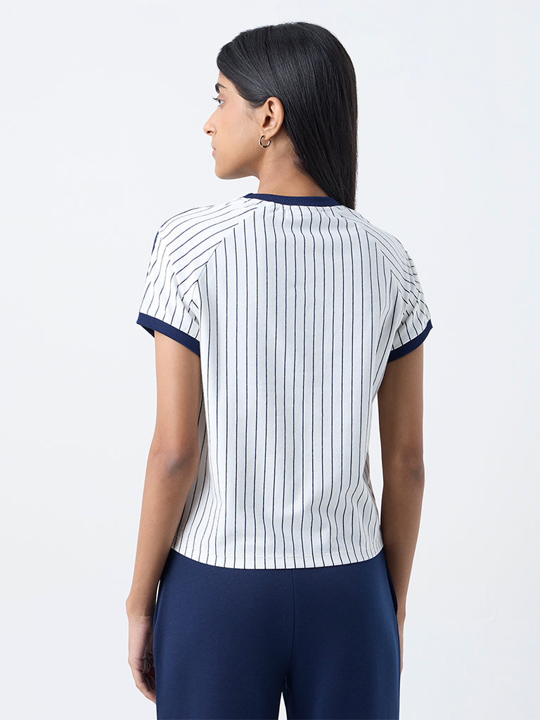 Studiofit White Striped Cotton-Blend T-Shirt