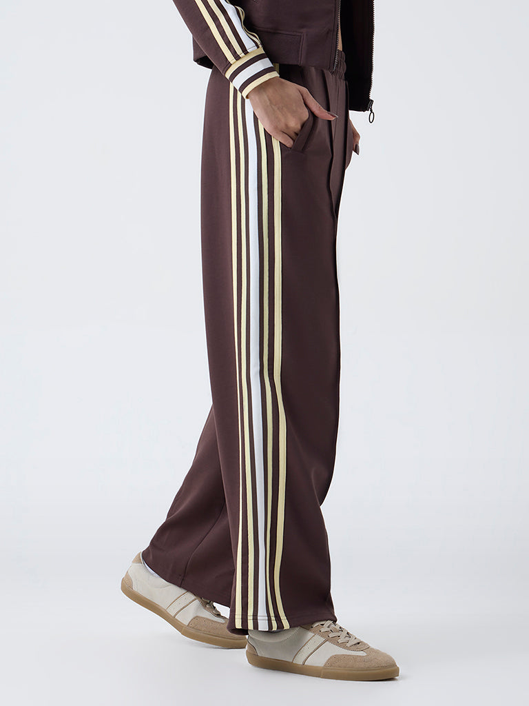 Studiofit Dark Brown Striped High-Rise Pants