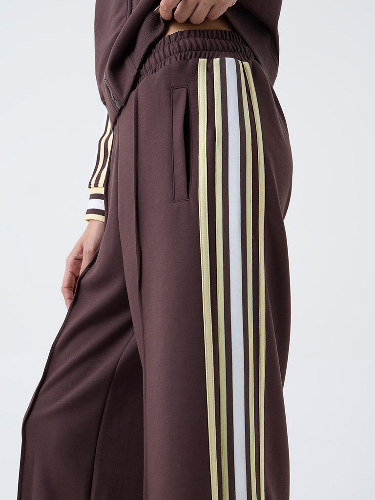 Studiofit Dark Brown Striped High-Rise Pants