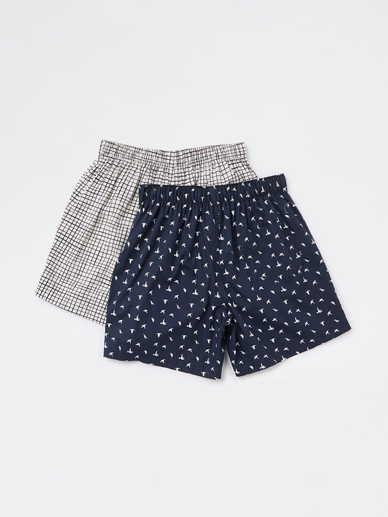 WES Lounge Navy Relaxed-Fit Cotton Boxers - Pack of 2