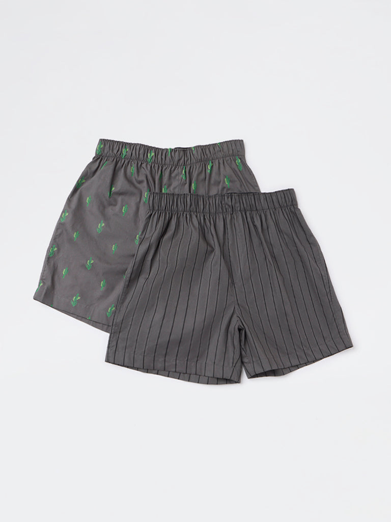 WES Lounge Olive Relaxed-Fit Cotton Boxers - Pack of 2