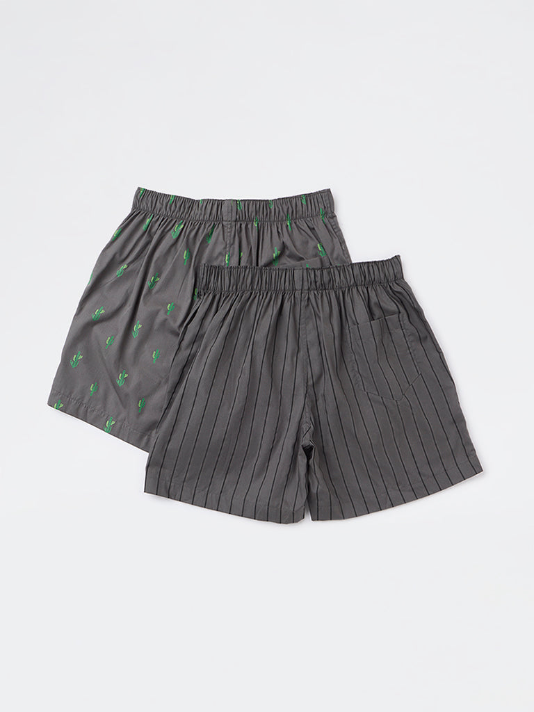 WES Lounge Olive Relaxed-Fit Cotton Boxers - Pack of 2