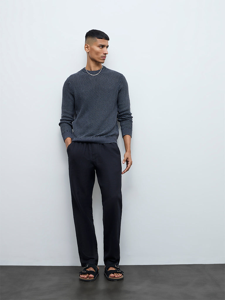 ETA Charcoal Knitted-Textured Relaxed-Fit Cotton Sweater