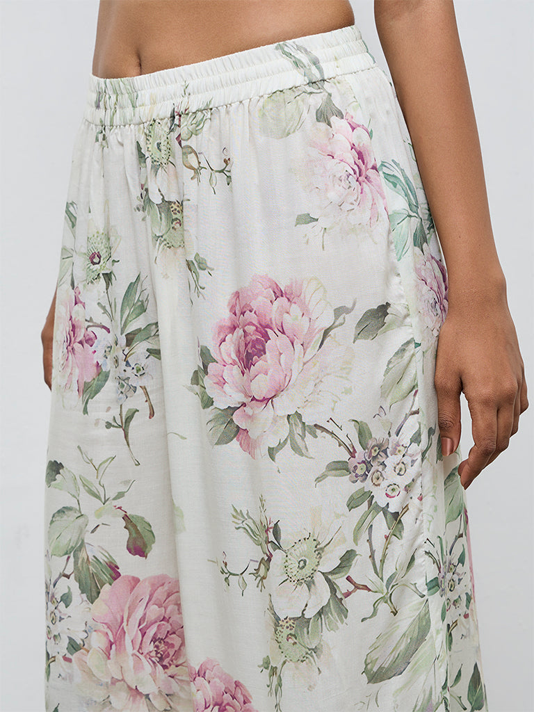 Zuba Off-White Floral Palazzos