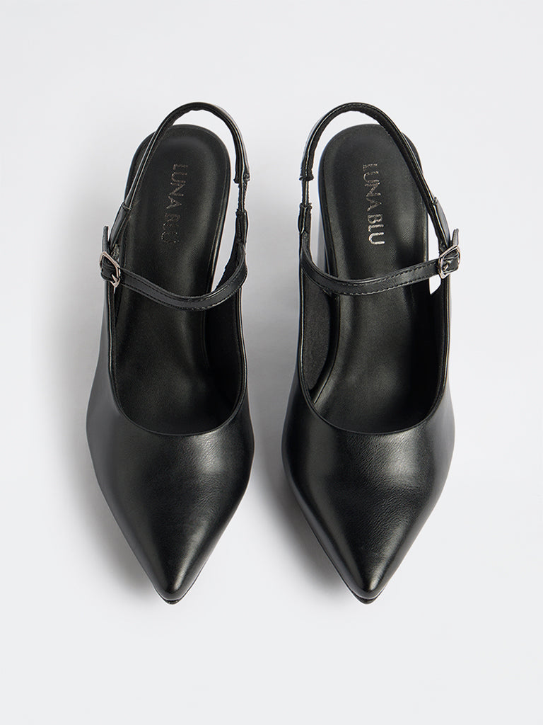LUNA BLU Black Slingback Block Mules