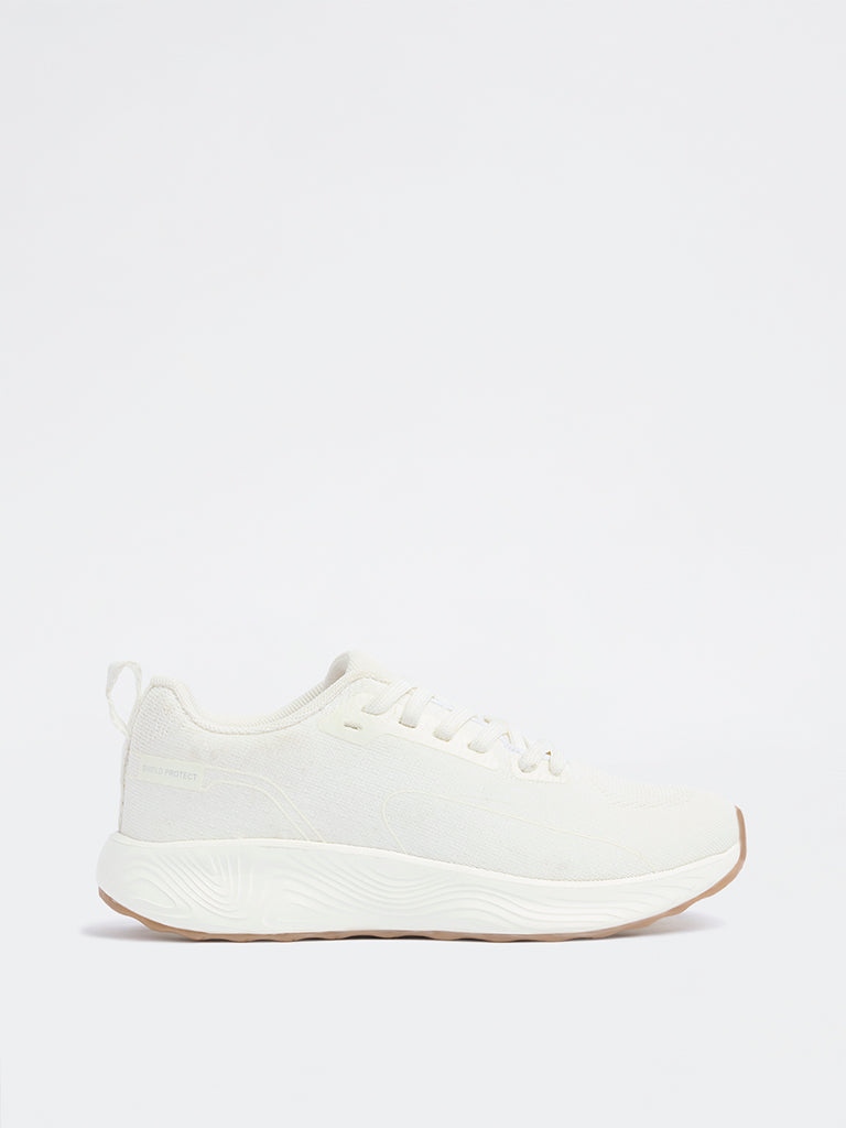 LUNA BLU White Knit-Textured Lace-Up Sneakers