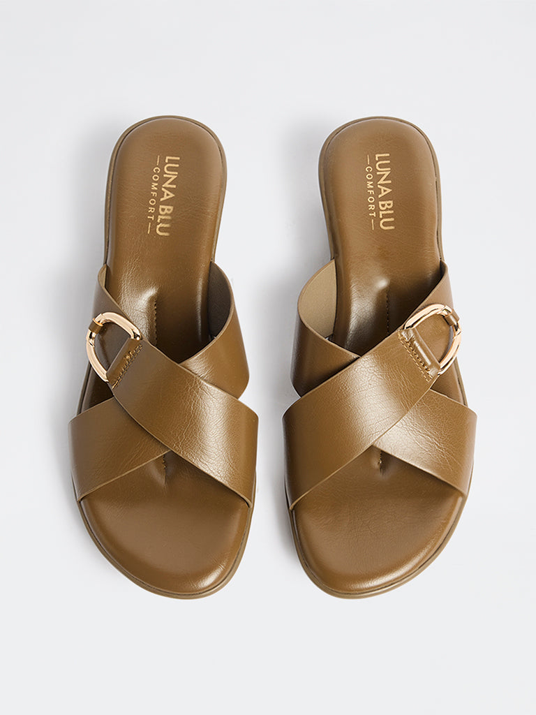 LUNA BLU Olive Criss-Cross Detailed Slides