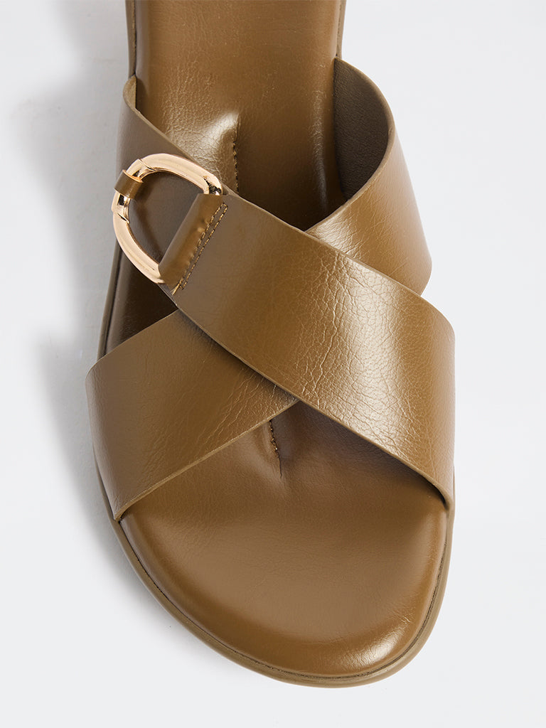 LUNA BLU Olive Criss-Cross Detailed Slides
