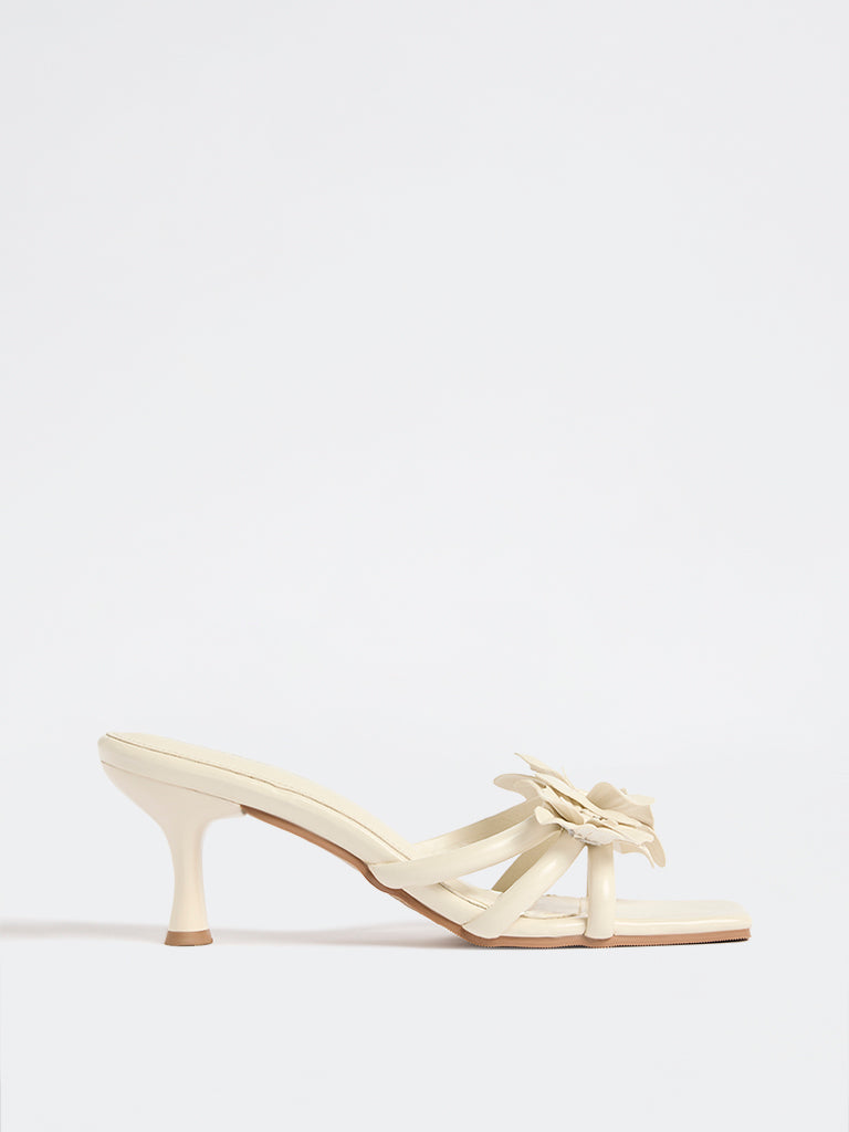 LUNA BLU Ivory Floral Design Heel Sandals