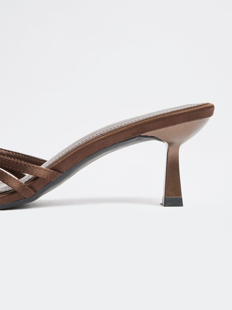 LUNA BLU Brown Multi-Strap Floral Heel Sandals