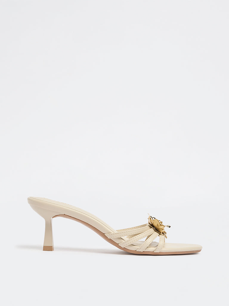 LUNA BLU Ivory Multi-Strap Floral Heel Sandals
