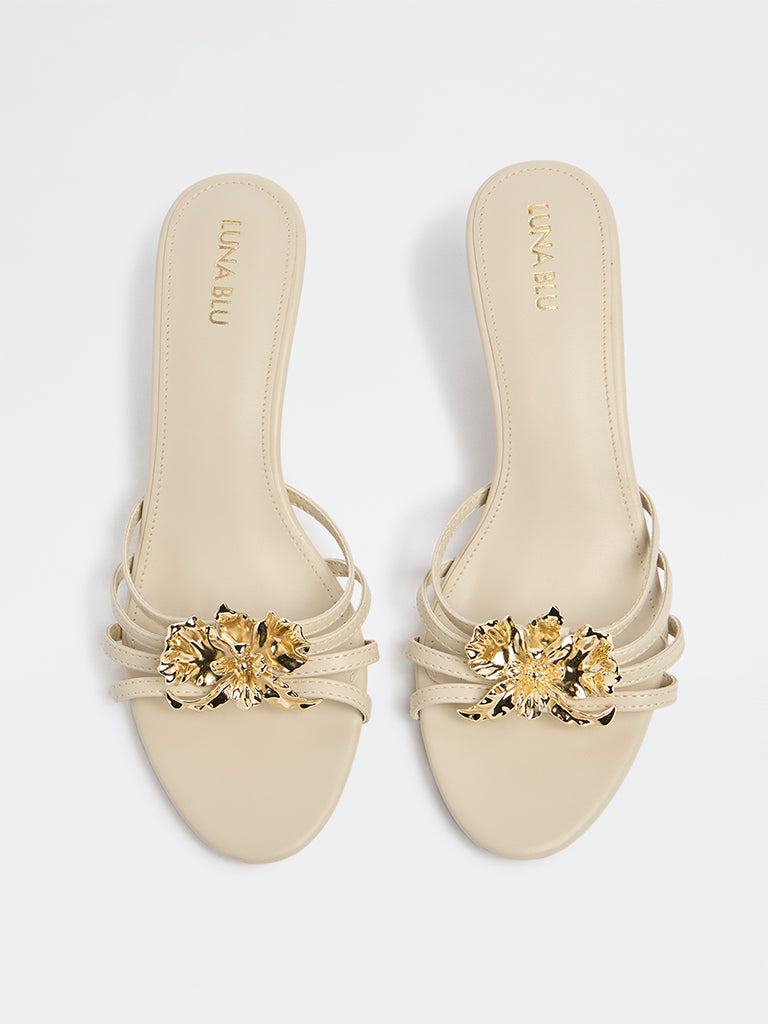 LUNA BLU Ivory Multi-Strap Floral Heel Sandals
