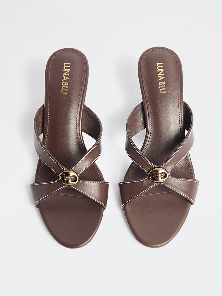 LUNA BLU Brown Buckle-Detailed Strap Sandals