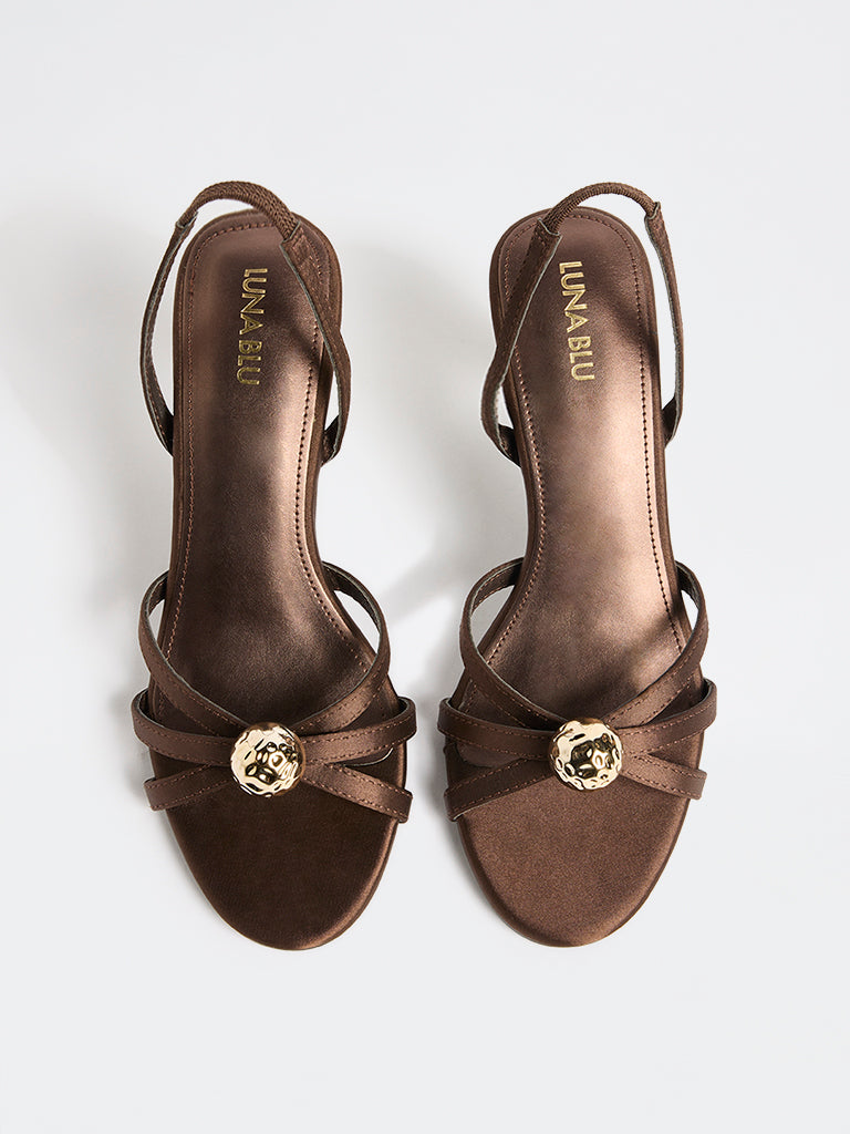 LUNA BLU Dark Brown Statement-Heel Slingback Sandals