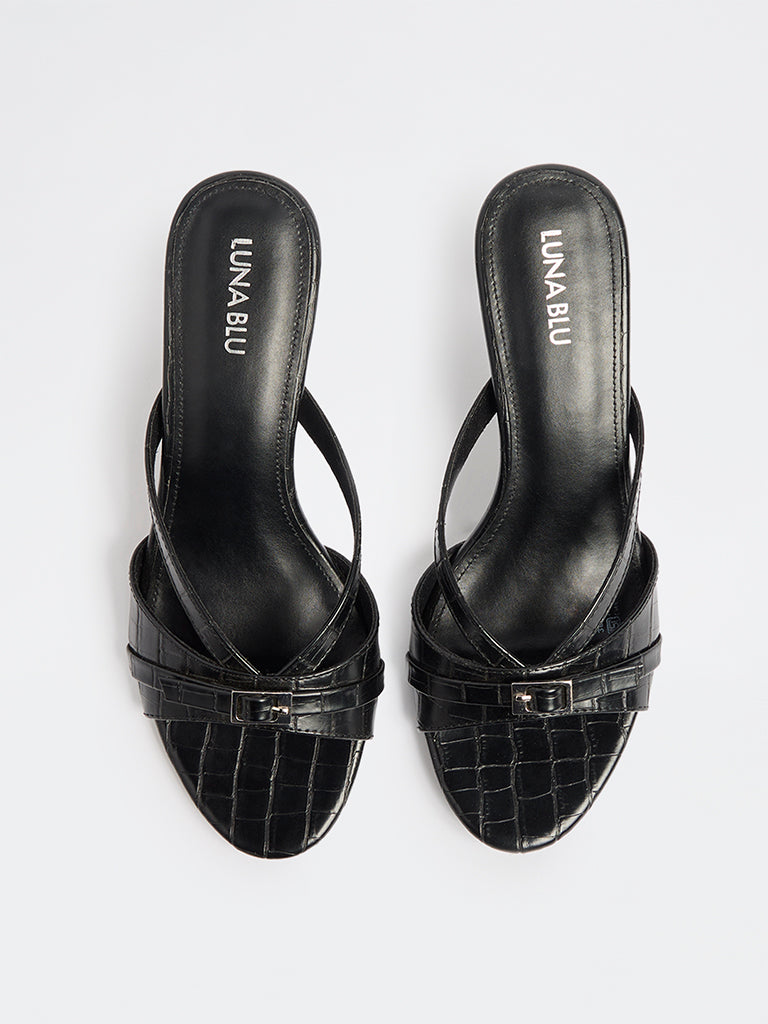 LUNA BLU Black Multi-Strap Heel-Sandals